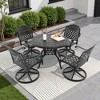 5-Piece Round Cast Aluminum Patio Set with Swivel Chairs,Red Cushions,and Umbrella Hole - 3 of 4