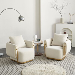 35.83" W Luxury Modern Accent Armchair,Beige Velvet Single Seat Couch With Gold Stainless Steel Frame Single Sofa Chair For Living Room-Cuddlewood - 1 of 4