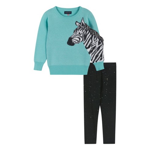 Andy & Evan Toddler Girls Zebra Sweater Set Blue, Size 4T.