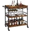 Coucheta 3-Tier Industrial Bar Cart with Wine Rack & Glass Holder, Rolling Serving Cart with Removable Tray, - 2 of 4
