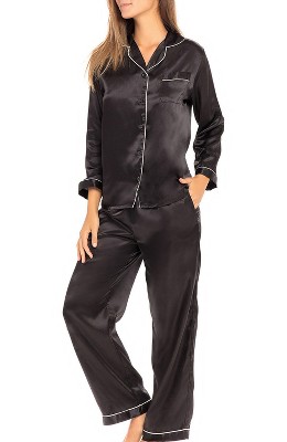 Women's Crop Top Satin Pajamas Lounge Set, Long Sleeve Top and Pants with  Pockets, Silk like PJs – Alexander Del Rossa