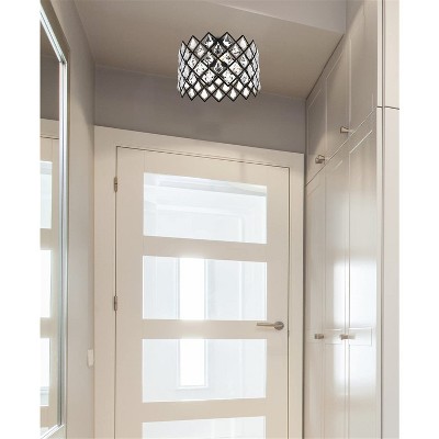 Black Iron and Crystal 13-Inch Flush Mount Light