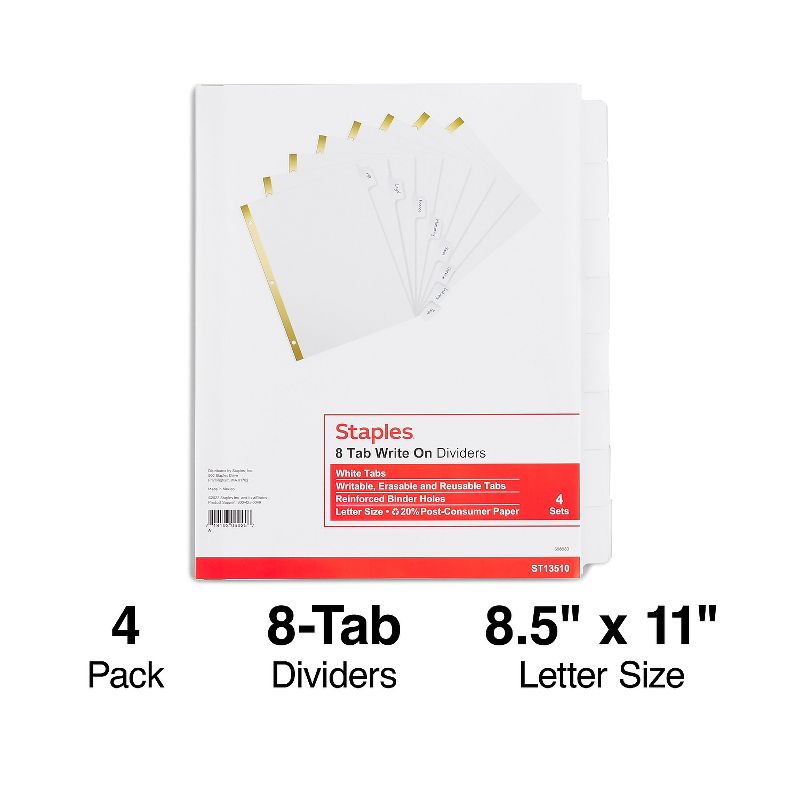 Staples Big Tab Write-On Paper Dividers 8-Tab White 4/Pack (13510/23178) , 2 of 7