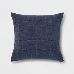 Oversized Woven Washed Windowpane Square Throw Pillow Blue - Threshold™