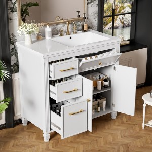 Christopher Knight Home Vivian Modern 36" Freestanding Bathroom Vanity with Ceramic Sink, Drawers and Adjustable Shelf - 1 of 4