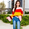 Anna-Kaci Women's Striped Knit Sweater with Bell Sleeves and Colorful Details - 4 of 4