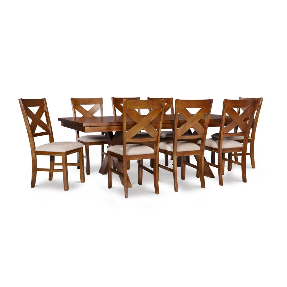 Photos - Dining Table 9pc Jackson X Back Upholstered Chairs and Extendable Table Dining Set Dark Hazelnut - Powell