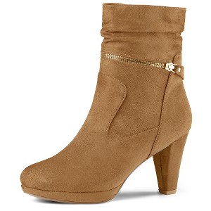 Allegra K Women's Round Toe Ankle Zip Platform High Heel Mid Calf Boots - 1 of 4