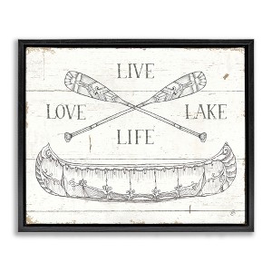 Stupell Industries Live Love Lake Rustic Canoe Oars Floating Frame Canvas Art, Black, 31" x 25" - 1 of 4