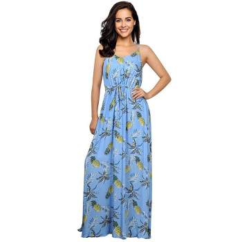 Womens V Neck Adjustable Spaghetti Strap Dress Sleeveless Boho Beach Floral Maxi Dress with Pockets
