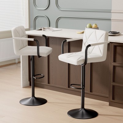 Sapphtopaz Modern Swivel Bar Stools Set of 2 with Tufted Back & Arm PU Upholstered Height Adjustable Barstools with Footrest for Kitchen Island