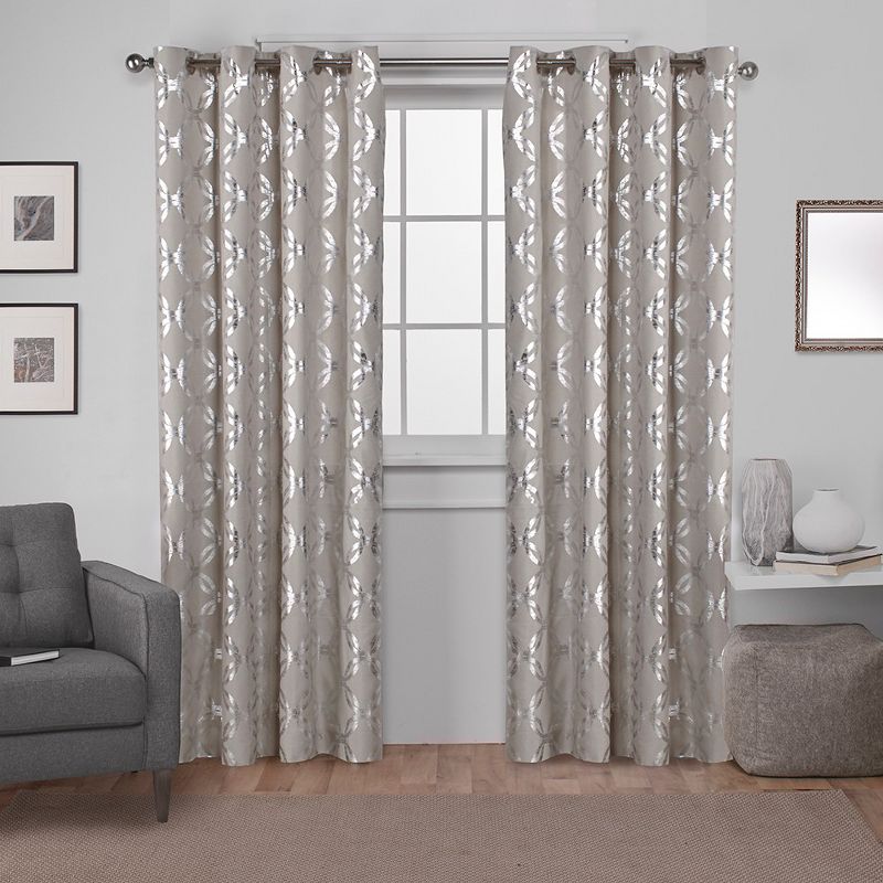 Modo Metallic Geometric Window Curtain Panel Pair (54"x96") Exclusive Home, 1 of 8