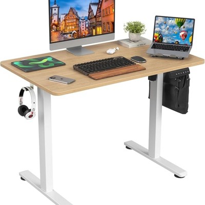 FURNIinspire Desks, Standing Desk Adjustable Height Sit Stand Home Office Desk, Beige, 3.28"*1.97"*3.90"