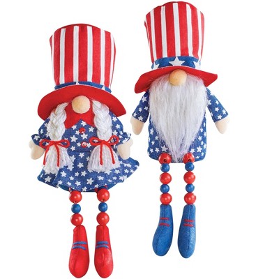 Collections Etc 2-Piece Patriotic 4th of July Gnome Sitter Figurines Blue
