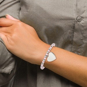Chisel Stainless Steel Polished Heart Dangle 6mm Pink Glass Beaded Stretch Bracelet - 1 of 4