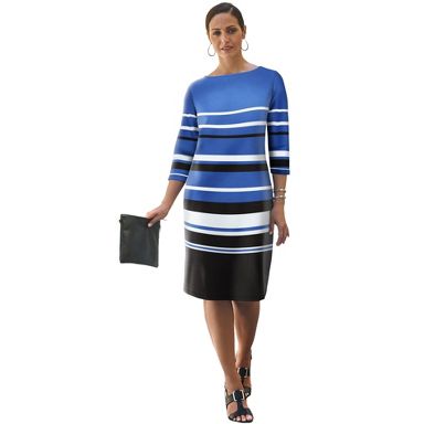 Jessica London Stretch Cotton Boatneck Shift Dress - 14 W, Sapphire  Placement Stripe : Target