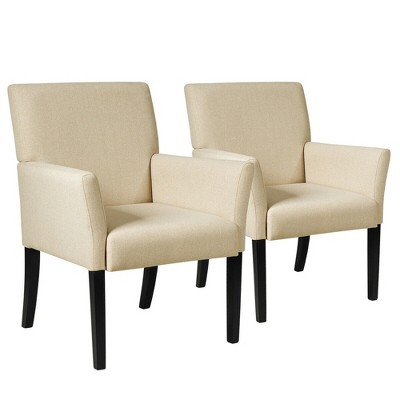 Costway Set of 2 Arm Chair Guest Chair Home Office w/ Wooden Legs