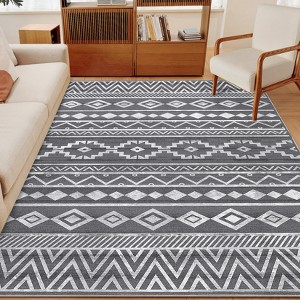 9x12 Washable Area Rug - Modern Geometric Low Pile Living Room Carpet, Soft Blue Indoor Rug for Dining Room, Home Office - 1 of 4