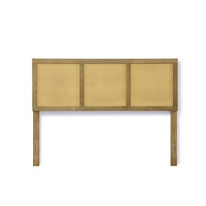LuxenHome Natural Finish Rubberwood with Rattan Panels Headboard, Queen Brown - 1 of 4