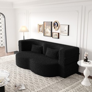 Full Size Modern Convertible Floor Sofa Bed, Foldable Bed with Foam-Filled Mattress, Teddy Fabric Bed with Pillows and Cushions-Baofuwish - 1 of 4