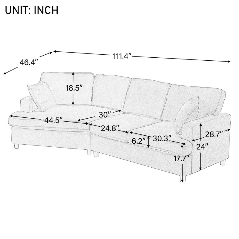 3 Seat Streamlined Upholstered Sofa Couch with Removable Back and Seat Cushions and 2 pillows-ModernLuxe, 3 of 13