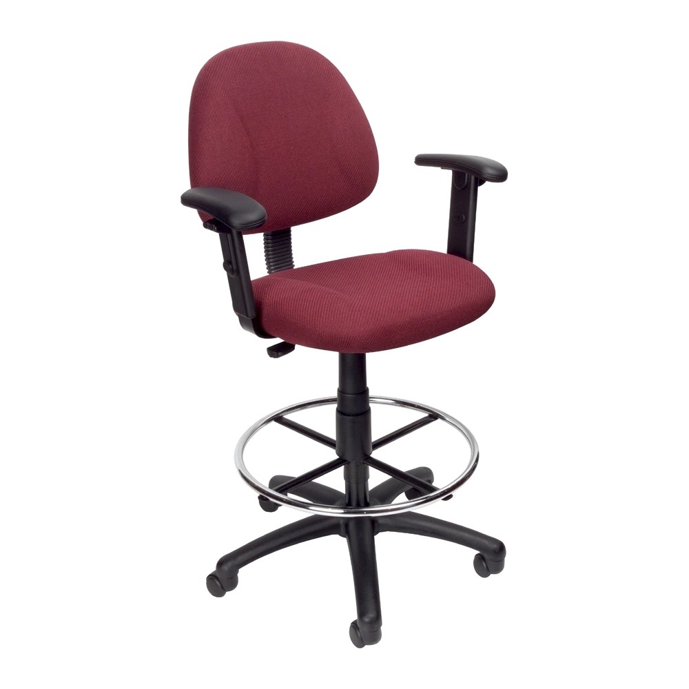 Photos - Computer Chair BOSS Drafting Stool with Footring and Adjustable Arms Burgundy -  Office Pr 