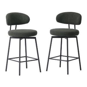 WestinTrends Alexandria Modern Upholstered Faux Shearling Fabric Counter Height Bar Stools with Back (Set of 2), Charcoal Gray - 1 of 4