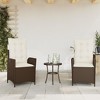 vidaXL 3 Piece Bistro Set with Cushions Brown Poly Rattan - 3 of 4