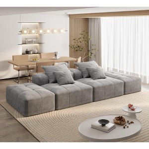 Oversized 141.73" Sparkling Chenille Tufted Modular Sectional Sofa with 4 Pillows, No Assembly and 4 PCS DIY Combination - 1 of 4