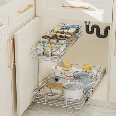 Silver 2-Tier Metal Pull-Out Under Sink Organizer