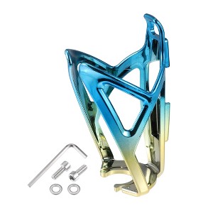 Unique Bargains Lightweight Bike Water Bottle Cage Holder Blue Gold Tone 1 Set - 1 of 4