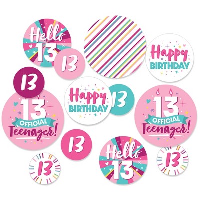 Big Dot of Happiness Girl 13th Birthday - Official Teenager Birthday Party Giant Circle Confetti - Party Decorations - Large Confetti 27 Count