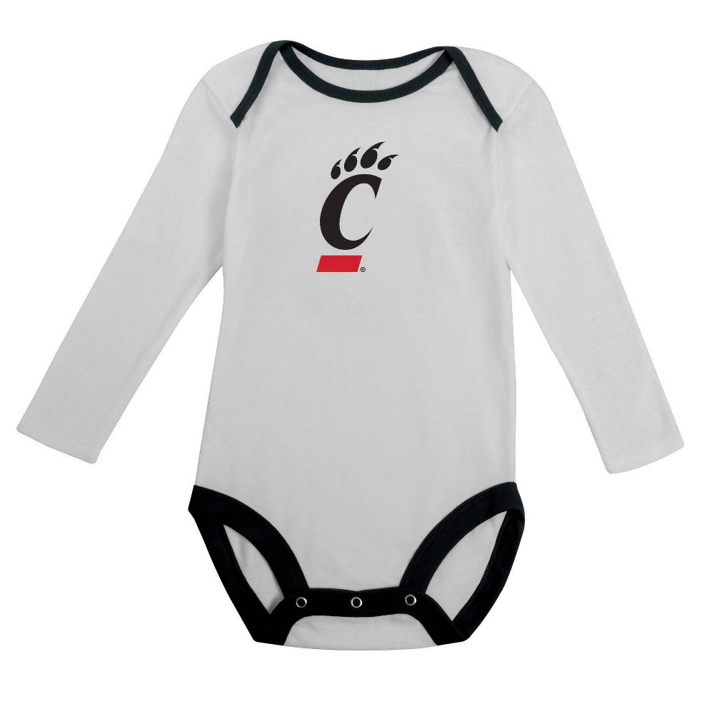 NCAA Cincinnati Bearcats Infant Boys' 2pk Long Sleeve Bodysuit - 3-6M: Cotton-Polyester Blend, Adjustable Snap Closure