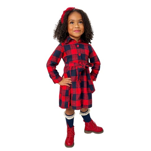 Toddler Girls' Plaid Long Sleeve Dress - Cat & Jack™ Red 3t : Target