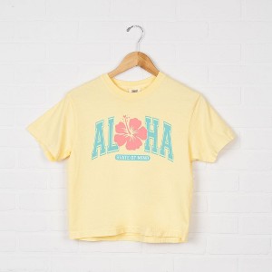 Simply Sage Market Women's Aloha State of Mind Flower Short Sleeve Relaxed Fit Cropped Tee - 1 of 3