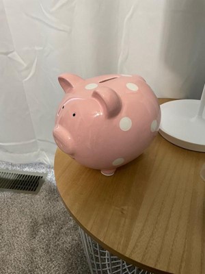 Pearhead Ceramic Piggy Bank - Gray with White Polka Dots