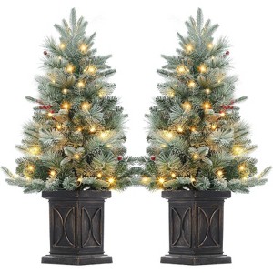 Clearance! 3 FT Pre-Lit Artificial Christmas Tree with Vintage Potted Base, Snow Flocked, Tabletop Xmas Tree - 1 of 4