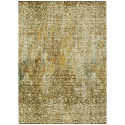 Brown Beige And Gold Abstract Washable Indoor Outdoor Area Rug