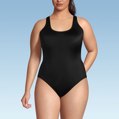Lands' End Women's Chlorine Resistant Scoop Neck X-Back High Leg Soft Cup Tugless Sporty One Piece Swimsuit