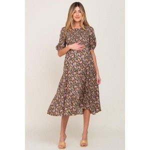 PinkBlush Multi-Color Floral Smocked Tiered Maternity Midi Dress - 1 of 4