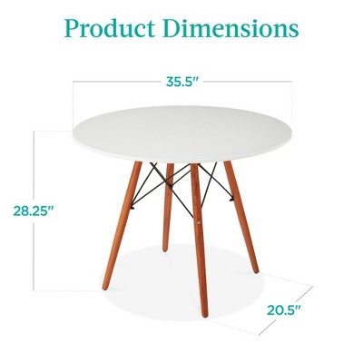 35.5in White Round Mid-Century Modern Dining Table with Beech Wood Legs