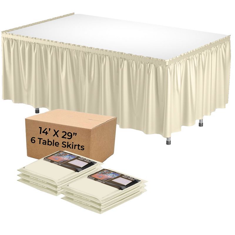 Crown Display 6 pack Disposable Plastic Tableskirts - 29" x 14 Ft ruffled Table Skirt with Adhesive Strip - 6 Count, 3 of 9