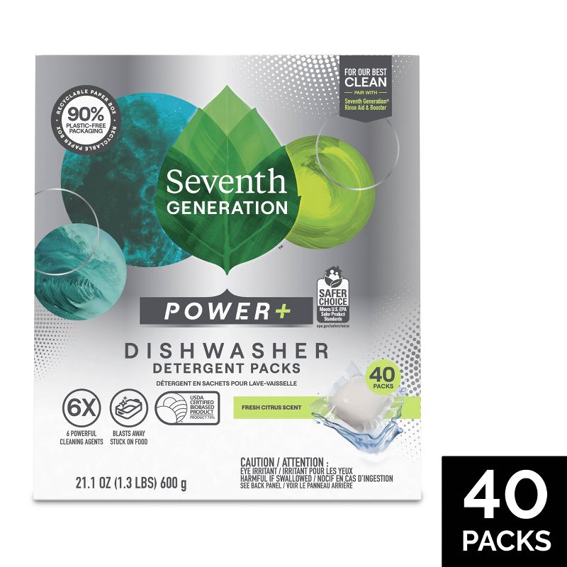 Seventh Generation Fresh Citrus Natural Power + Dishwasher Detergent Packs, 1 of 10
