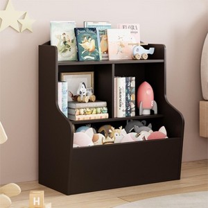 Acekool 3-Tier Kids Toy Storage Organizer, Bookshelf with 5 Compartments, Toy and Book Shelf for Bedroom, Playroom, or Classroom, Brown - 1 of 4