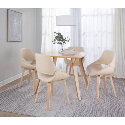 Cream Faux Leather and Natural Wood Upholstered Chair Set