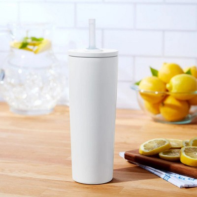 LunaLulinlk 24 oz No Drip Sippy Stainless Steel Tumbler With Straw, White