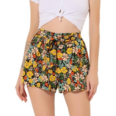 Allegra K Women's Elastic Waist Floral Print Summer Boho Beach Shorts