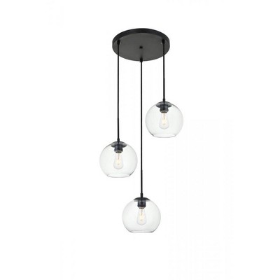 Elegant Lighting Baxter 3 Lights Black Pendant With Clear Glass