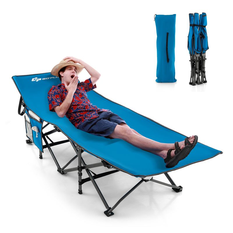 Tangkula Folding Camping Cot for Adults Heavy-duty Sleeping Cot w/3-In-1 Pocket Carry Bag Portable Tent Cot for Travel Blue, 1 of 11