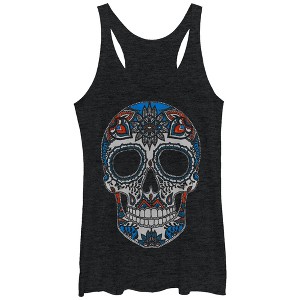 Women's Lost Gods Henna Print Color Skull Racerback Tank Top - 1 of 3